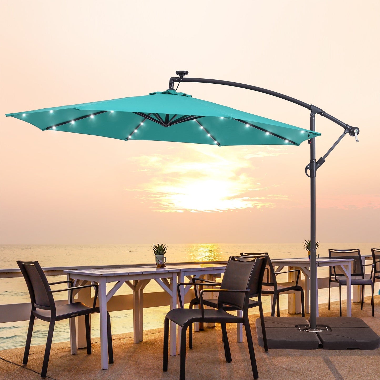 Parasol de terrasse déporté LED LIVOOSUN 10 pieds avec pied en croix