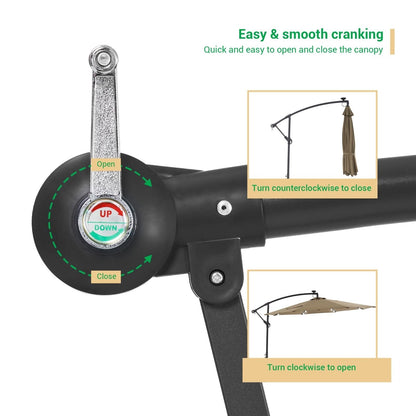 Parasol de terrasse déporté LED LIVOOSUN 10 pieds avec pied en croix