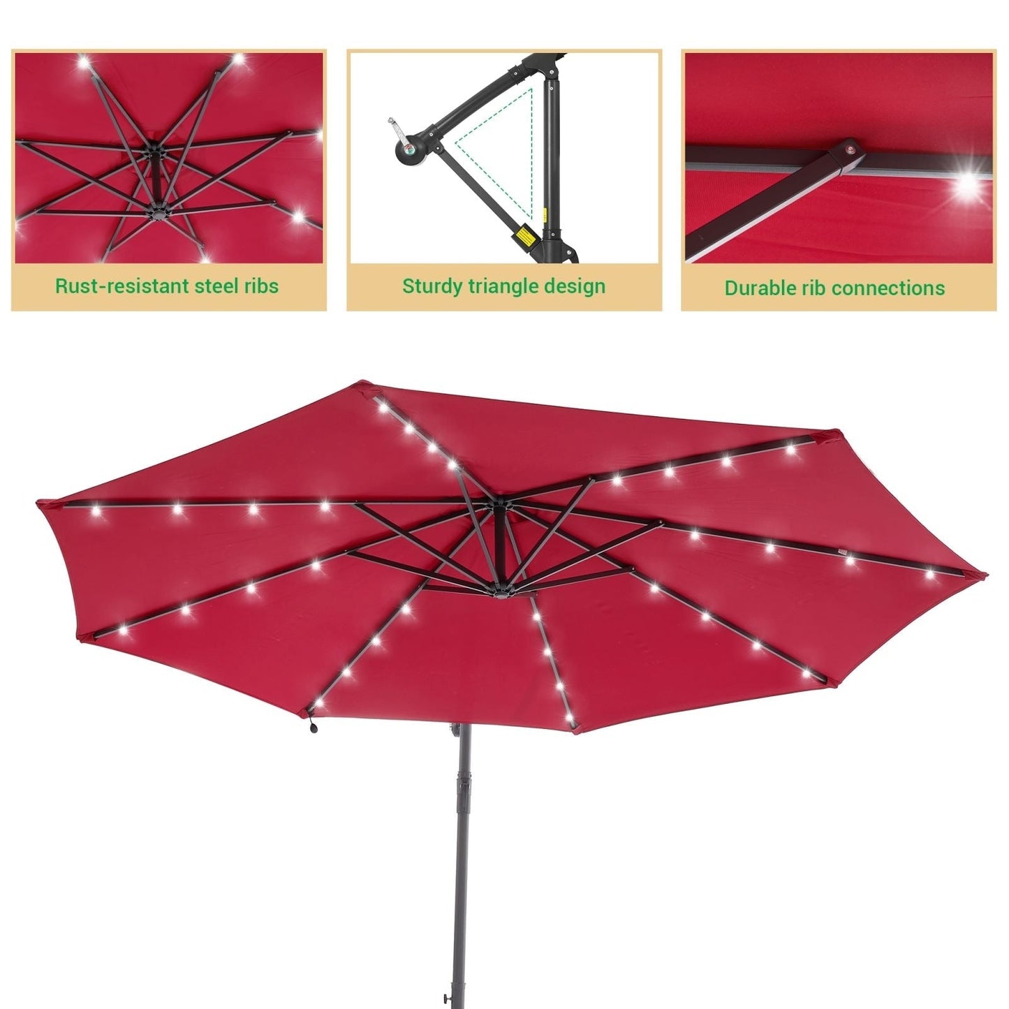 Parasol de terrasse déporté LED LIVOOSUN 10 pieds avec pied en croix