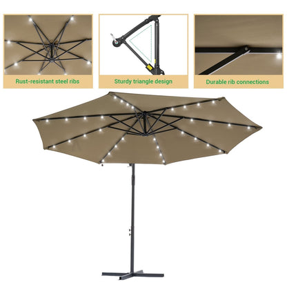 Parasol de terrasse déporté LED LIVOOSUN 10 pieds avec pied en croix