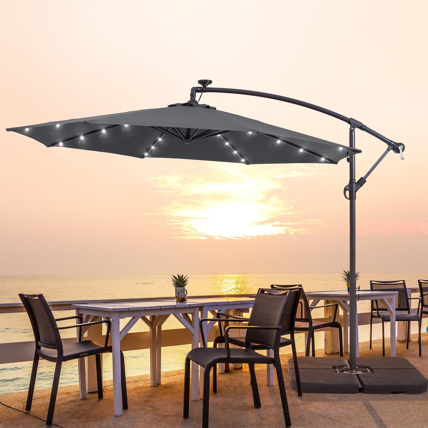 Parasol de terrasse déporté LED LIVOOSUN 10 pieds avec pied en croix