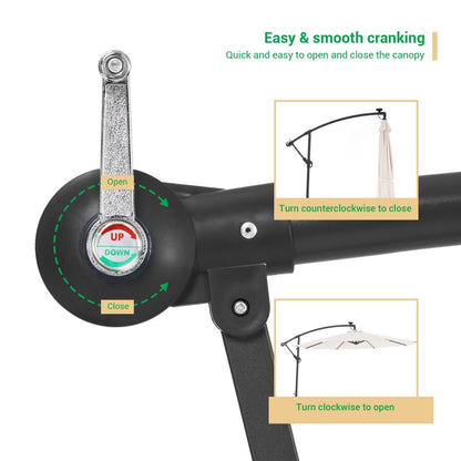 Parasol de terrasse déporté LED LIVOOSUN 10 pieds avec pied en croix