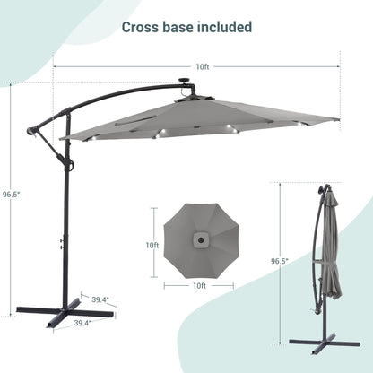 Parasol de terrasse déporté LED LIVOOSUN 10 pieds avec pied en croix