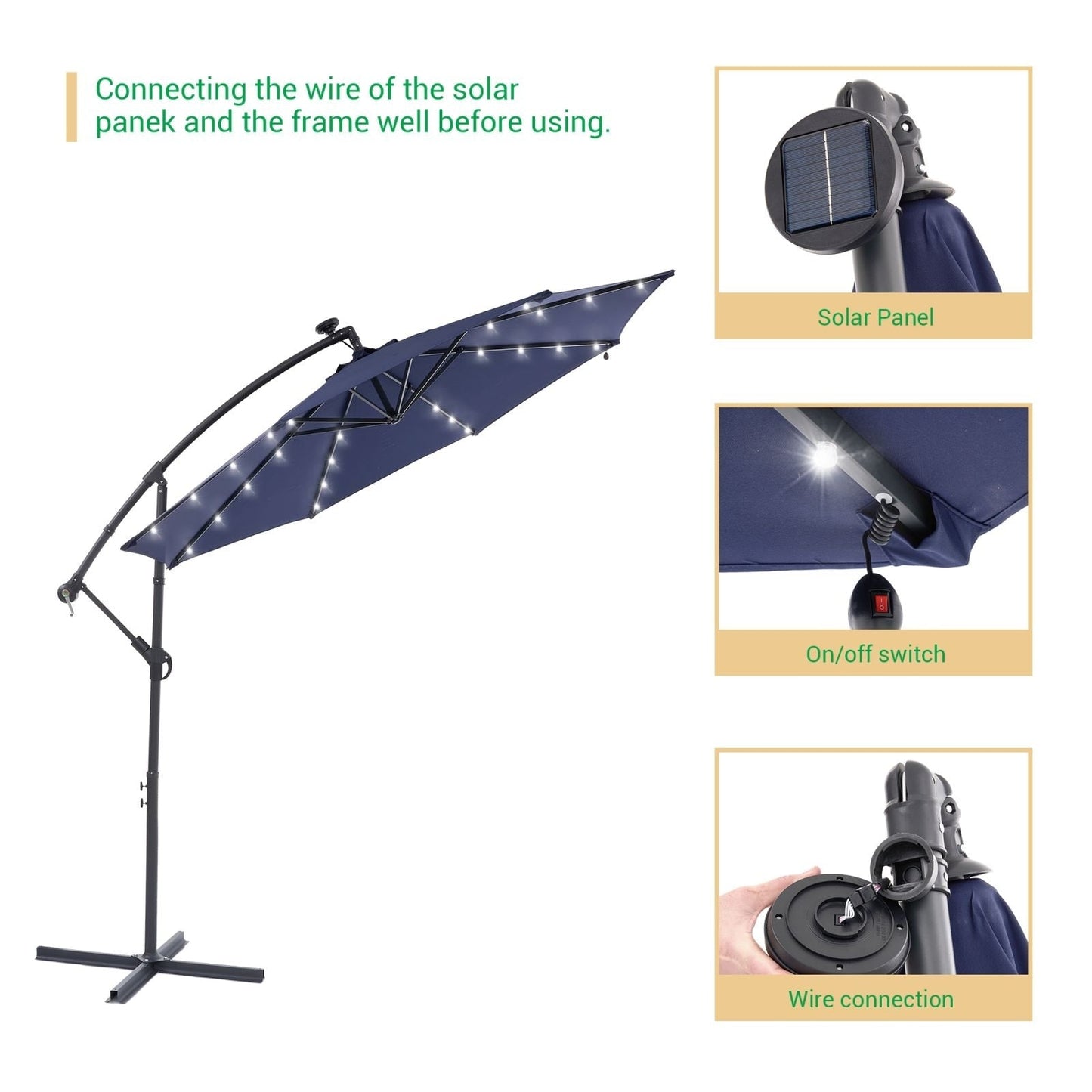 Parasol de terrasse déporté LED LIVOOSUN 10 pieds avec pied en croix