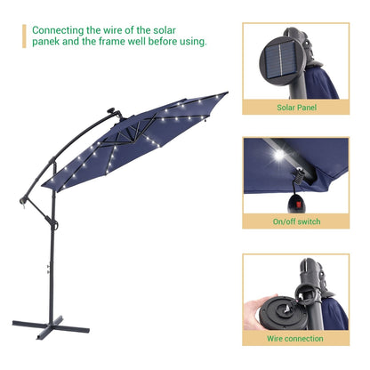 Parasol de terrasse déporté LED LIVOOSUN 10 pieds avec pied en croix