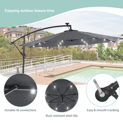 Parasol de terrasse déporté LED LIVOOSUN 10 pieds avec pied en croix
