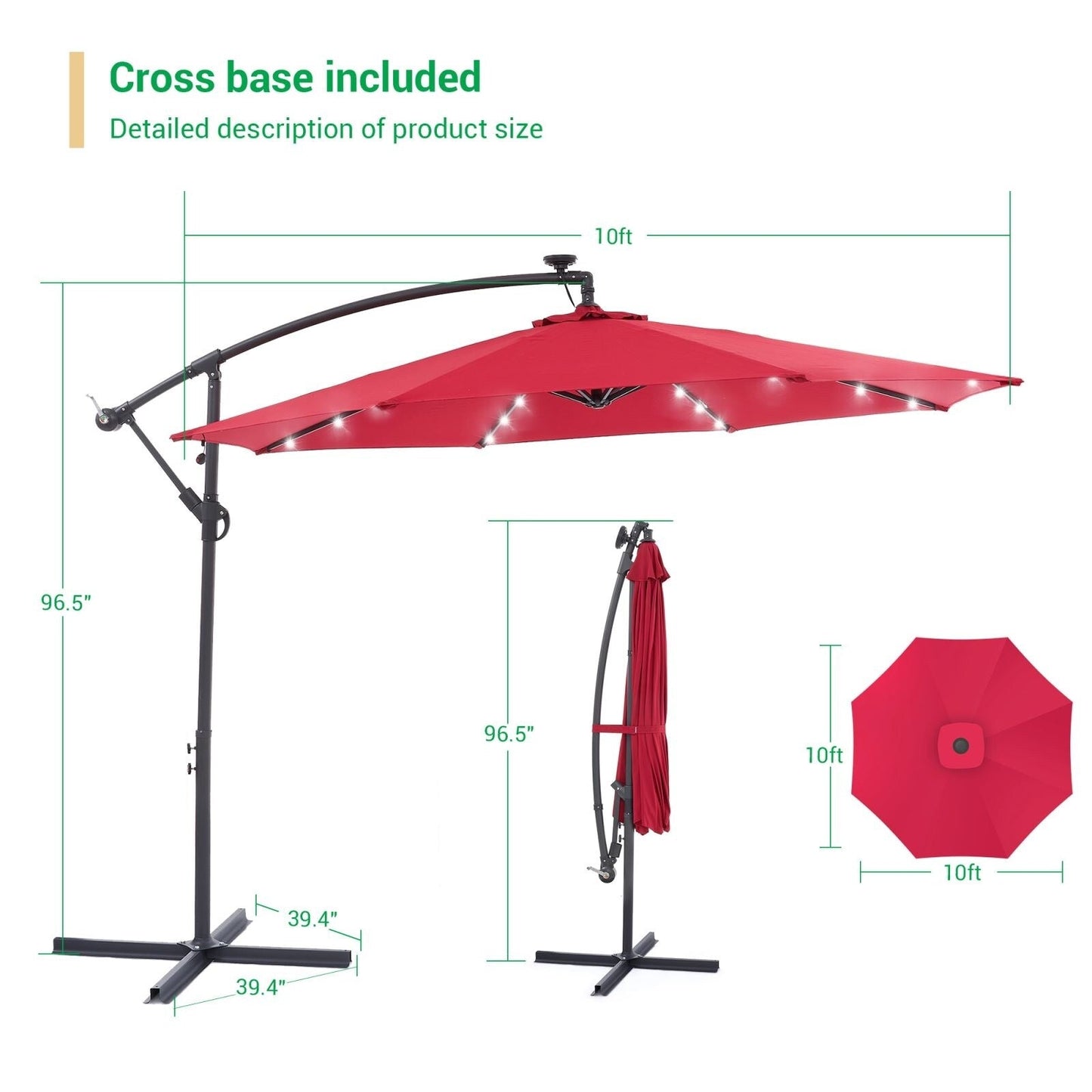 Parasol de terrasse déporté LED LIVOOSUN 10 pieds avec pied en croix