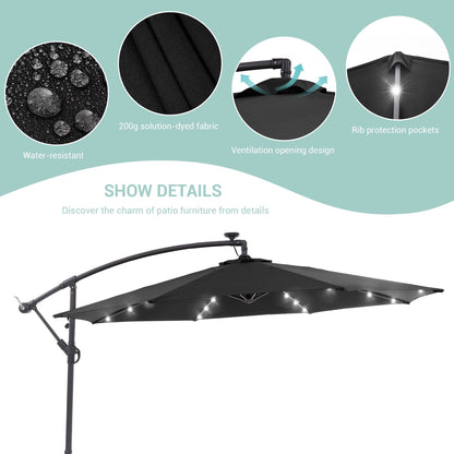 Parasol de terrasse déporté LED LIVOOSUN 10 pieds avec pied en croix