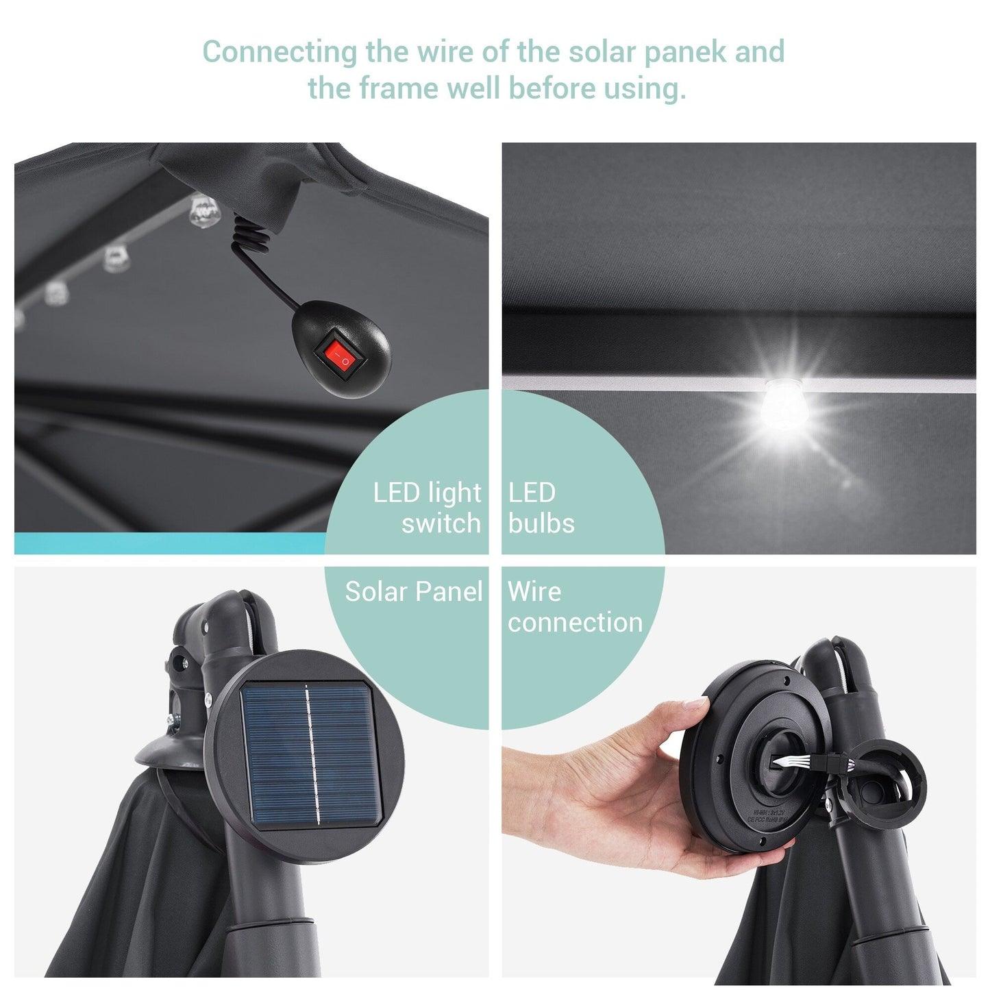 Parasol de terrasse déporté LED LIVOOSUN 10 pieds avec pied en croix