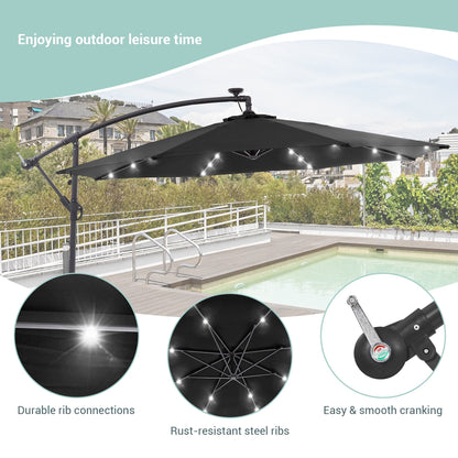 Parasol de terrasse déporté LED LIVOOSUN 10 pieds avec pied en croix