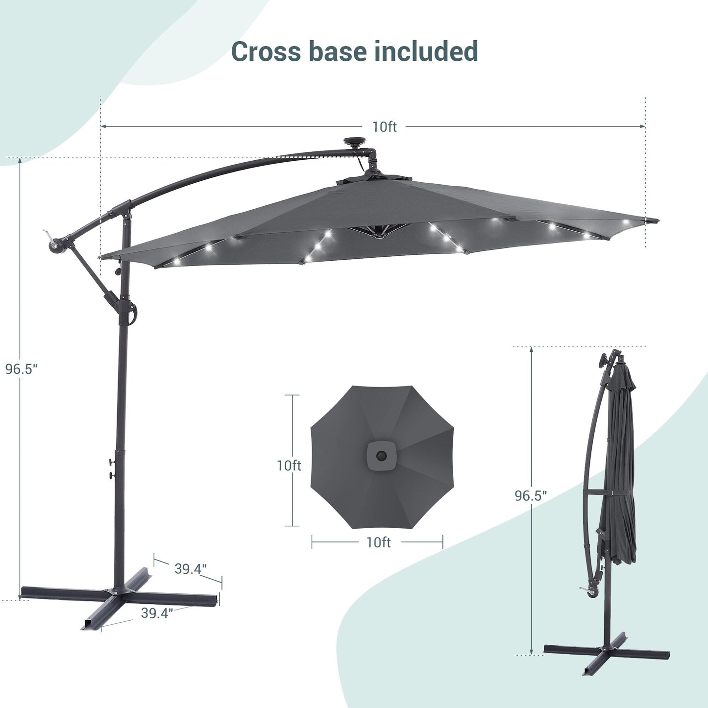 Parasol de terrasse déporté LED LIVOOSUN 10 pieds avec pied en croix
