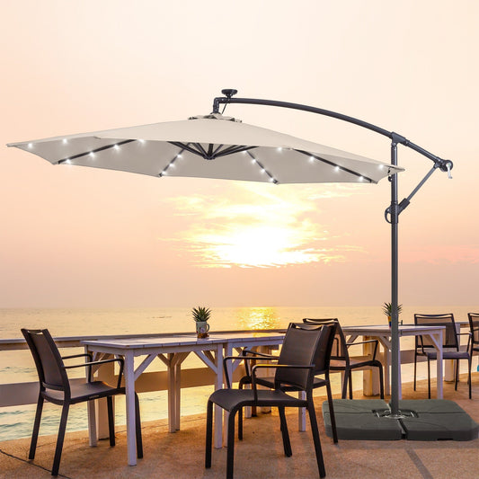 Parasol de terrasse déporté LED LIVOOSUN 10 pieds avec pied en croix