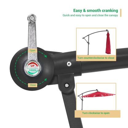 Parasol de terrasse déporté LED LIVOOSUN 10 pieds avec pied en croix