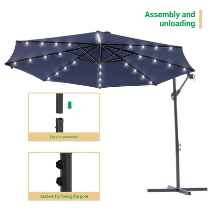 Parasol de terrasse déporté LED LIVOOSUN 10 pieds avec pied en croix