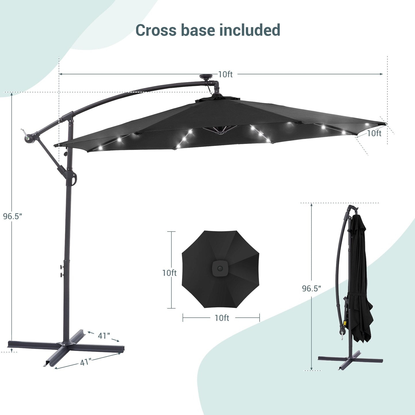 Parasol de terrasse déporté LED LIVOOSUN 10 pieds avec pied en croix
