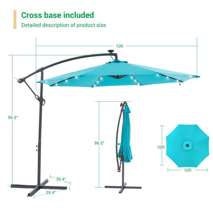 Parasol de terrasse déporté LED LIVOOSUN 10 pieds avec pied en croix