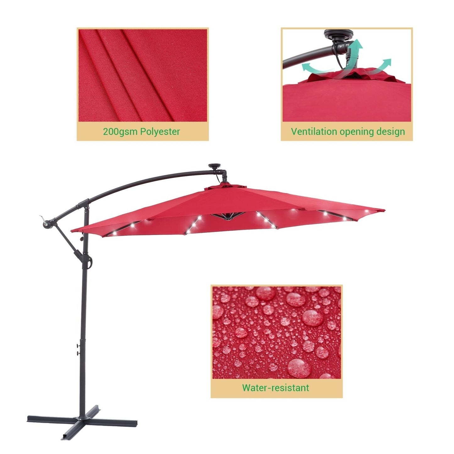 Parasol de terrasse déporté LED LIVOOSUN 10 pieds avec pied en croix