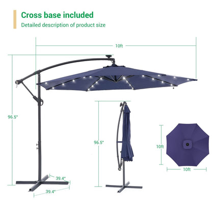 Parasol de terrasse déporté LED LIVOOSUN 10 pieds avec pied en croix