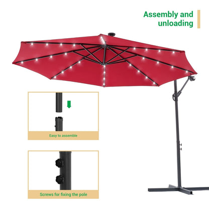 Parasol de terrasse déporté LED LIVOOSUN 10 pieds avec pied en croix