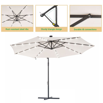 Parasol de terrasse déporté LED LIVOOSUN 10 pieds avec pied en croix