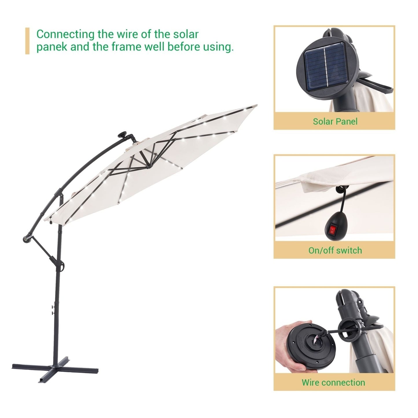 Parasol de terrasse déporté LED LIVOOSUN 10 pieds avec pied en croix
