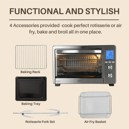 Four à convection, grille-pain, rotisserie et friteuse à air LNC 12-en-1, grand modèle 34QT pour comptoir - 19,5 L x 15 l x 12,5 H (cm)