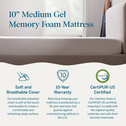 Lucid Matelas en mousse à mémoire de forme avec gel de luxe de 10 pouces