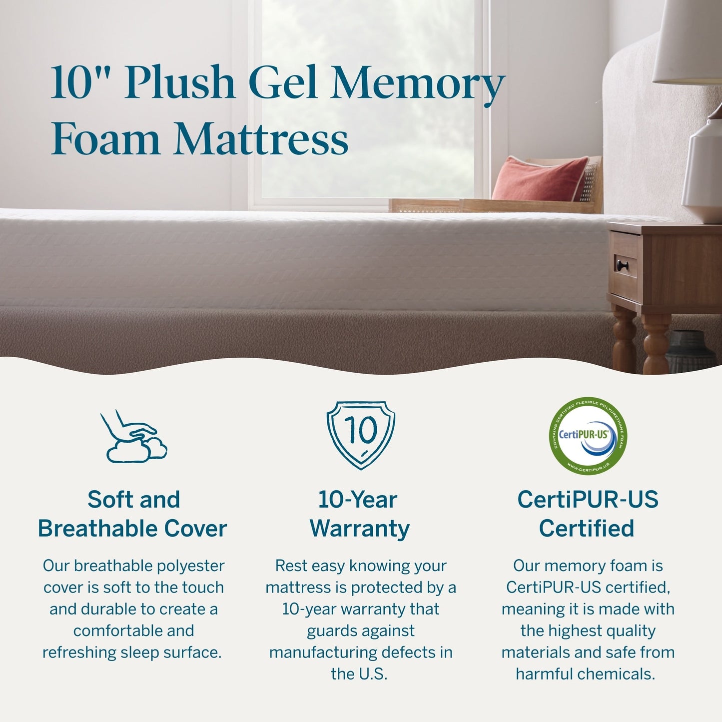 Lucid Matelas en mousse à mémoire de forme avec gel de luxe de 10 pouces