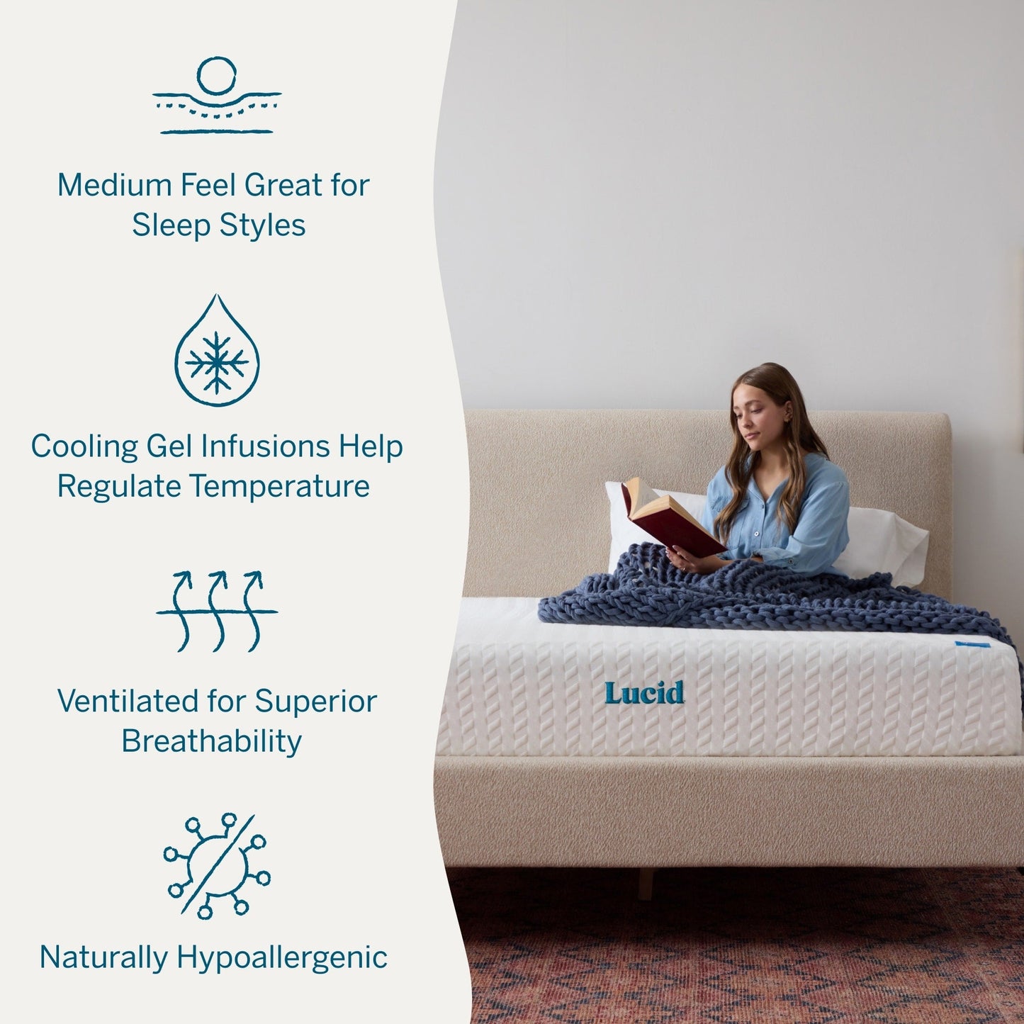 Lucid Matelas en mousse à mémoire de forme avec gel de luxe de 10 pouces