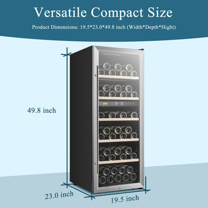 Lanbo Cave à vin 20 pouces, 64 bouteilles, double zone, autoportante, porte vitrée avec cadre en acier inoxydable et deux serrures de sécurité.