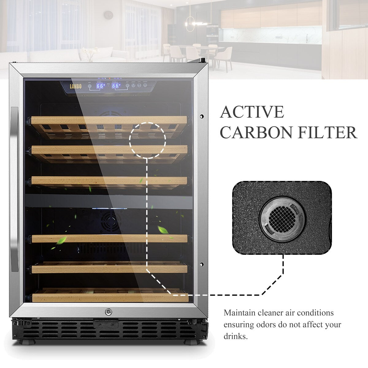 Lanbo Cave à vin intégrée à double zone de température avec compresseur, 24 pouces, 44 bouteilles