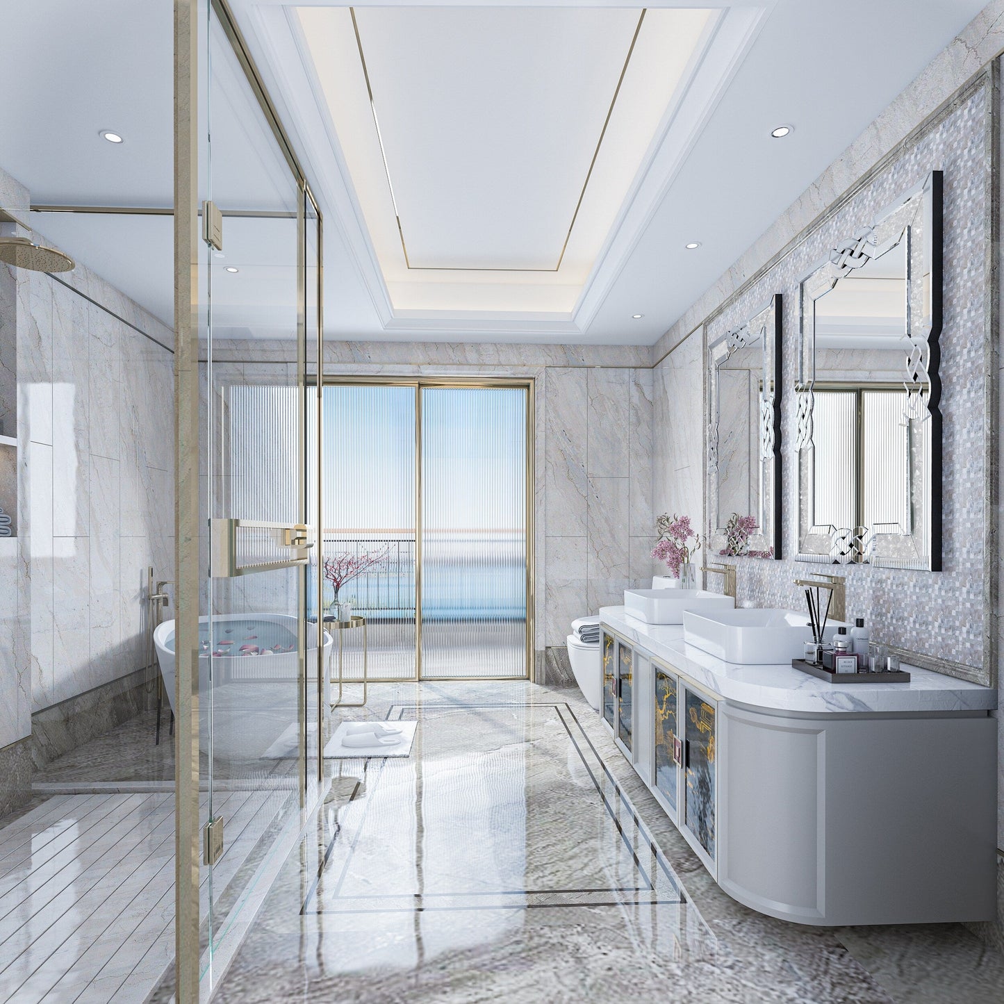 Grand miroir mural rectangulaire à facettes avec perles de cristal, à assembler.