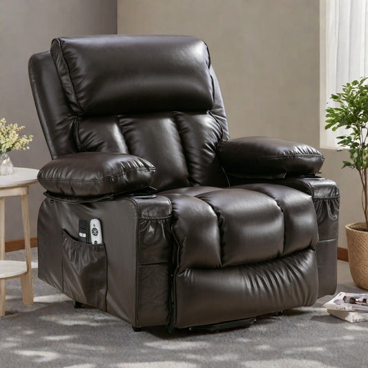 Large Power Lift Recliner Chair with Heat and 8-Point Massage - Remote Control, USB Port
