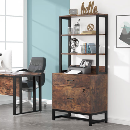 Armoire à dossiers avec 2 tiroirs, meuble de rangement moderne avec support d'imprimante et verrouillage