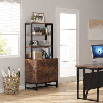 Armoire à dossiers avec 2 tiroirs, meuble de rangement moderne avec support d'imprimante et verrouillage