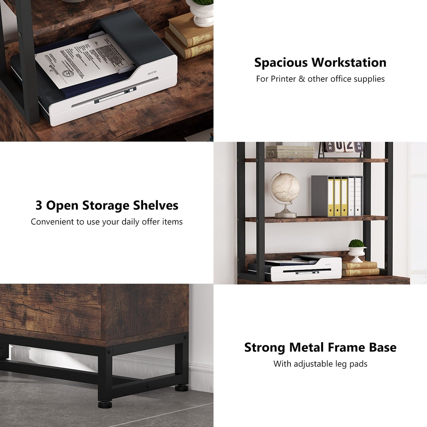 Armoire à dossiers avec 2 tiroirs, meuble de rangement moderne avec support d'imprimante et verrouillage