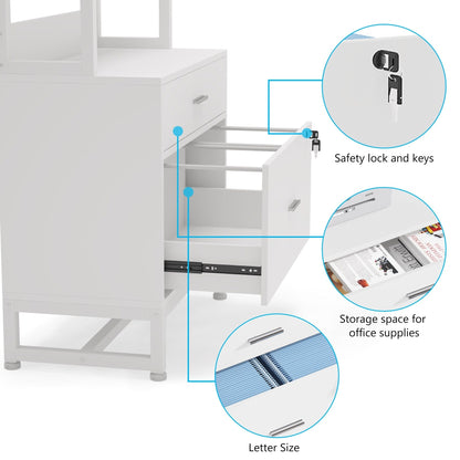 Armoire à dossiers avec 2 tiroirs, meuble de rangement moderne avec support d'imprimante et verrouillage
