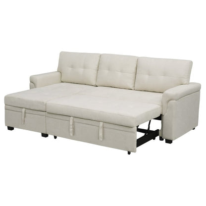 Canapé d'angle convertible et réversible avec lit escamotable, chaise longue avec rangement intégré et pieds robustes.