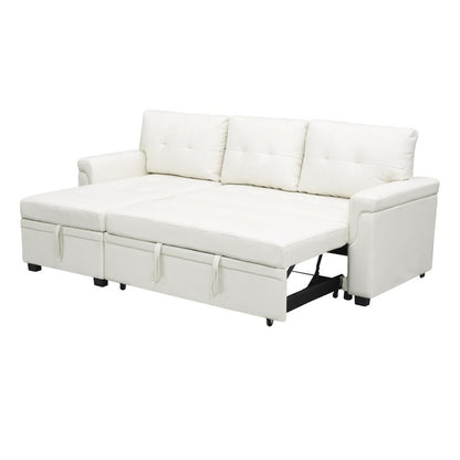 Canapé d'angle convertible et réversible avec lit escamotable, chaise longue avec rangement intégré et pieds robustes.