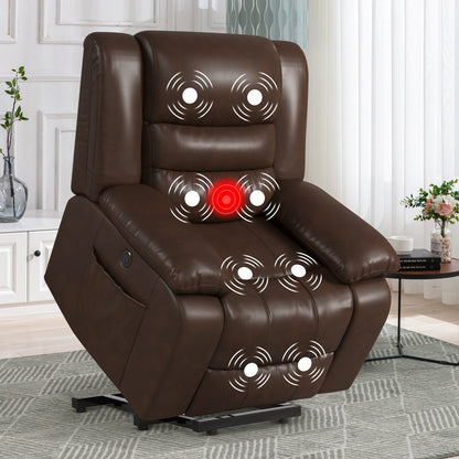 Leather Lift Recliner Chair With Dual Motor, Oversized Power Recliners With Electric Massage Heating