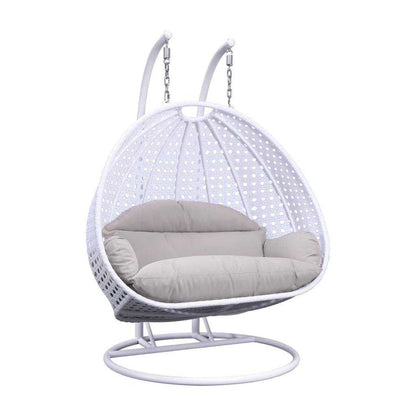 LeisureMod Chaise suspendue en forme d'œuf pour 2 personnes avec support - Hamac balançoire en rotin tressé pour intérieur/extérieur avec coussins