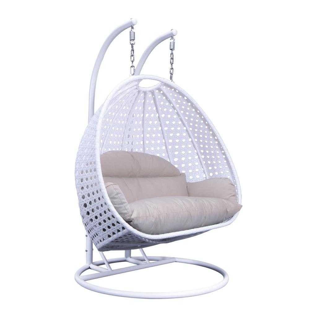 LeisureMod Chaise suspendue en forme d'œuf pour 2 personnes avec support - Hamac balançoire en rotin tressé pour intérieur/extérieur avec coussins