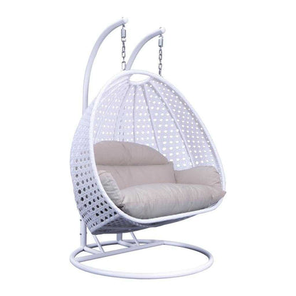 LeisureMod Chaise suspendue en forme d'œuf pour 2 personnes avec support - Hamac balançoire en rotin tressé pour intérieur/extérieur avec coussins