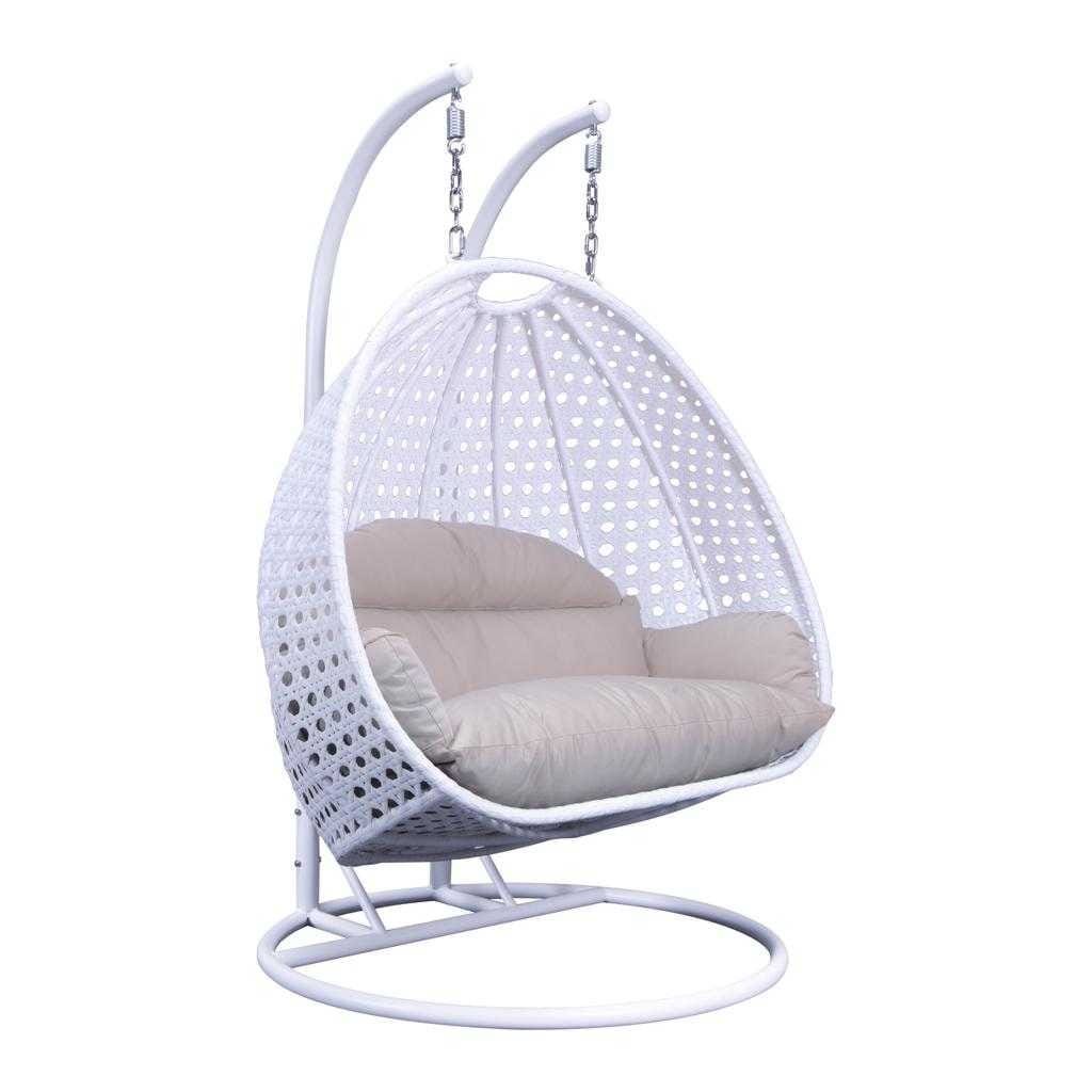 LeisureMod Chaise suspendue en forme d'œuf pour 2 personnes avec support - Hamac balançoire en rotin tressé pour intérieur/extérieur avec coussins