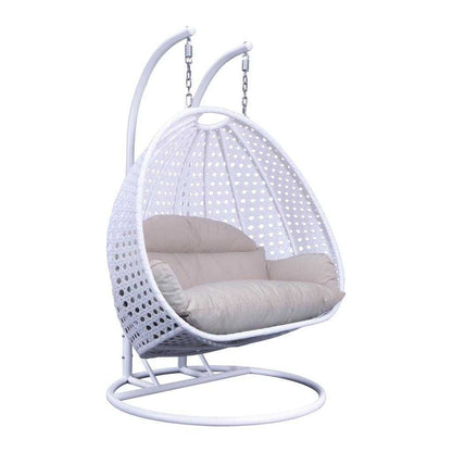 LeisureMod Chaise suspendue en forme d'œuf pour 2 personnes avec support - Hamac balançoire en rotin tressé pour intérieur/extérieur avec coussins