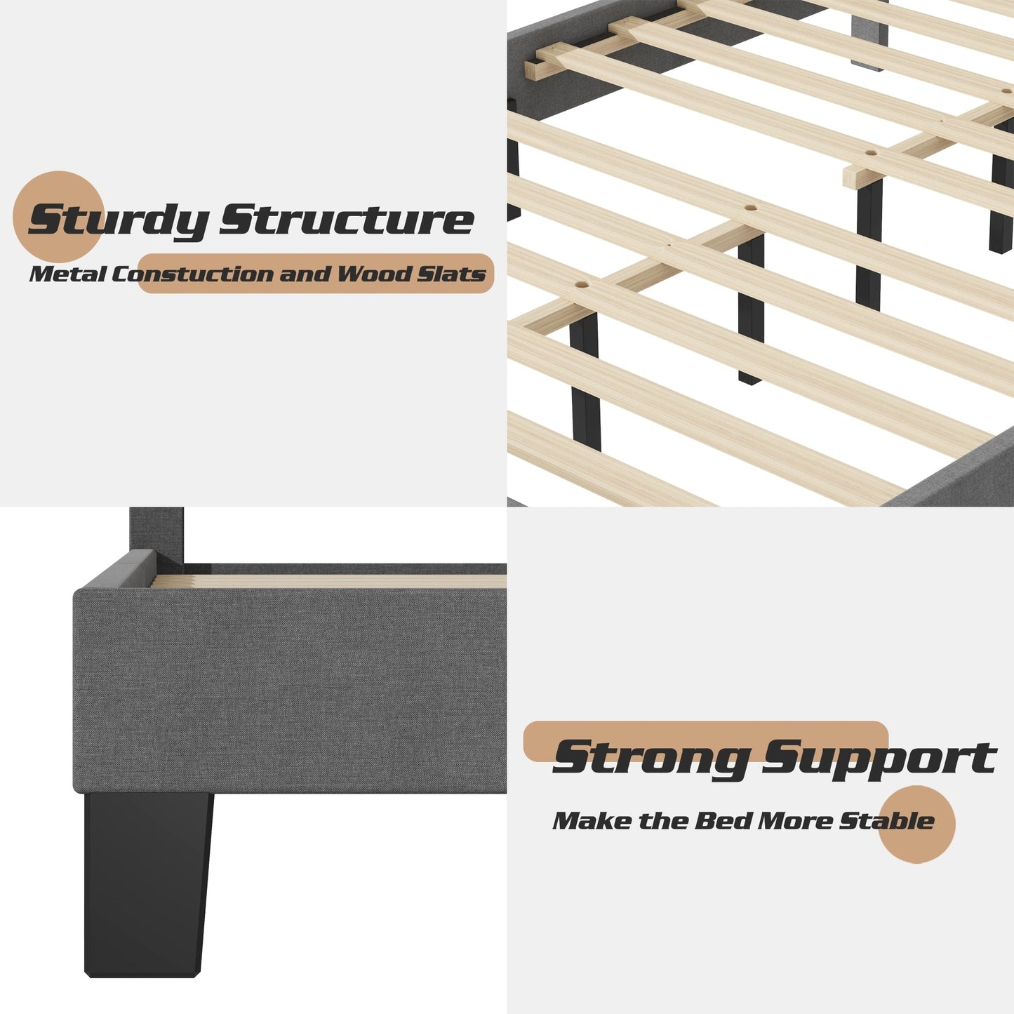 Lifezone - Cadre de lit plateforme à plateforme réglable, taille Queen, avec revêtement en tissu