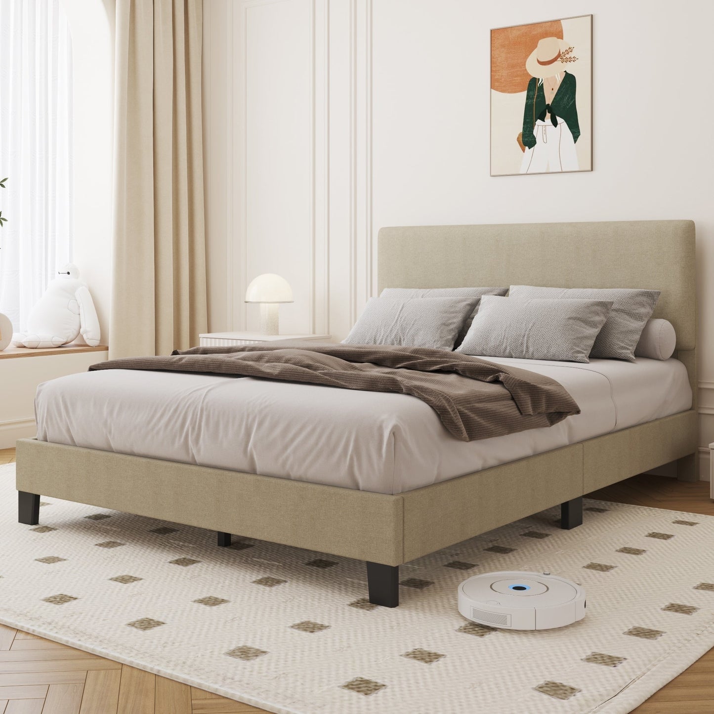 Lifezone - Cadre de lit plateforme à plateforme réglable, taille Queen, avec revêtement en tissu