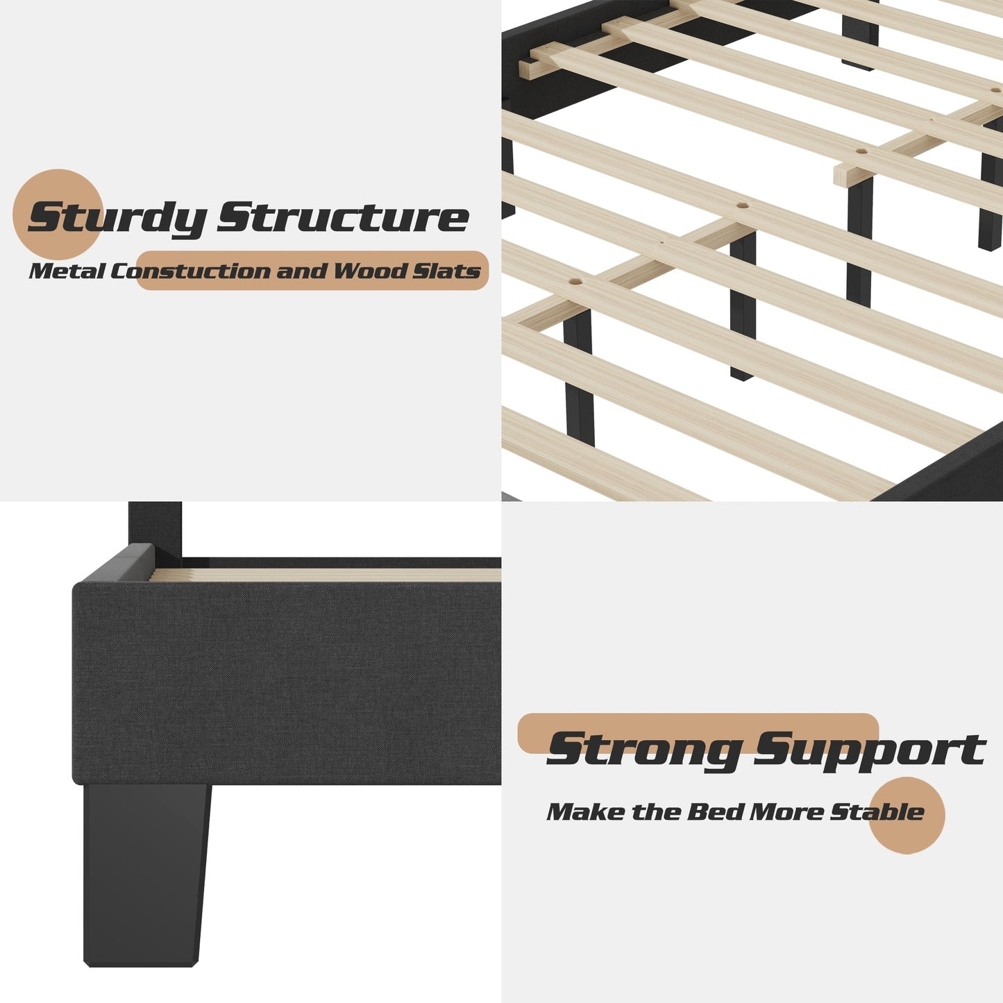 Lifezone - Cadre de lit plateforme à plateforme réglable, taille Queen, avec revêtement en tissu