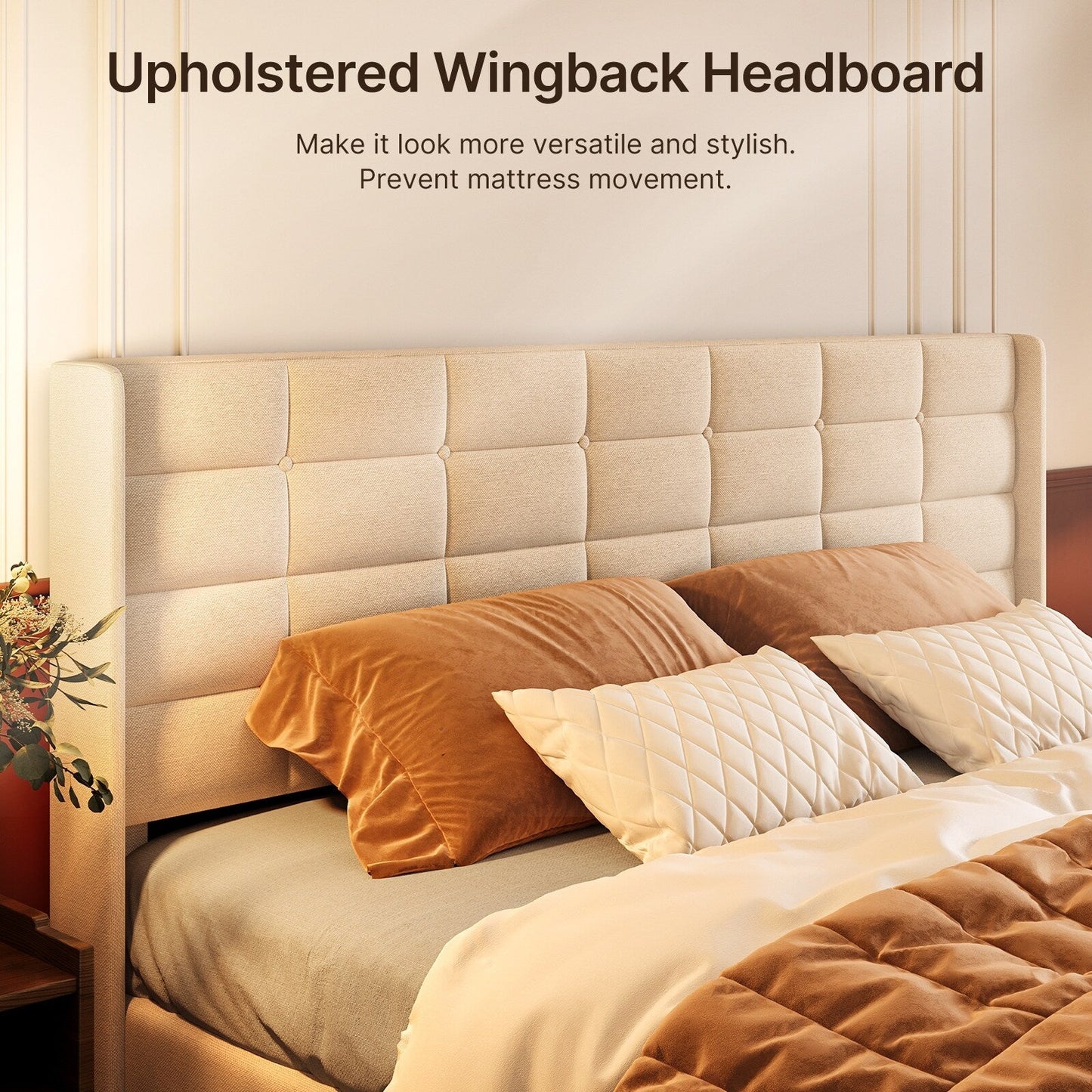 Cadre de lit coffre relevable, cadre de lit plateforme capitonné avec système de rangement hydraulique et tête de lit.