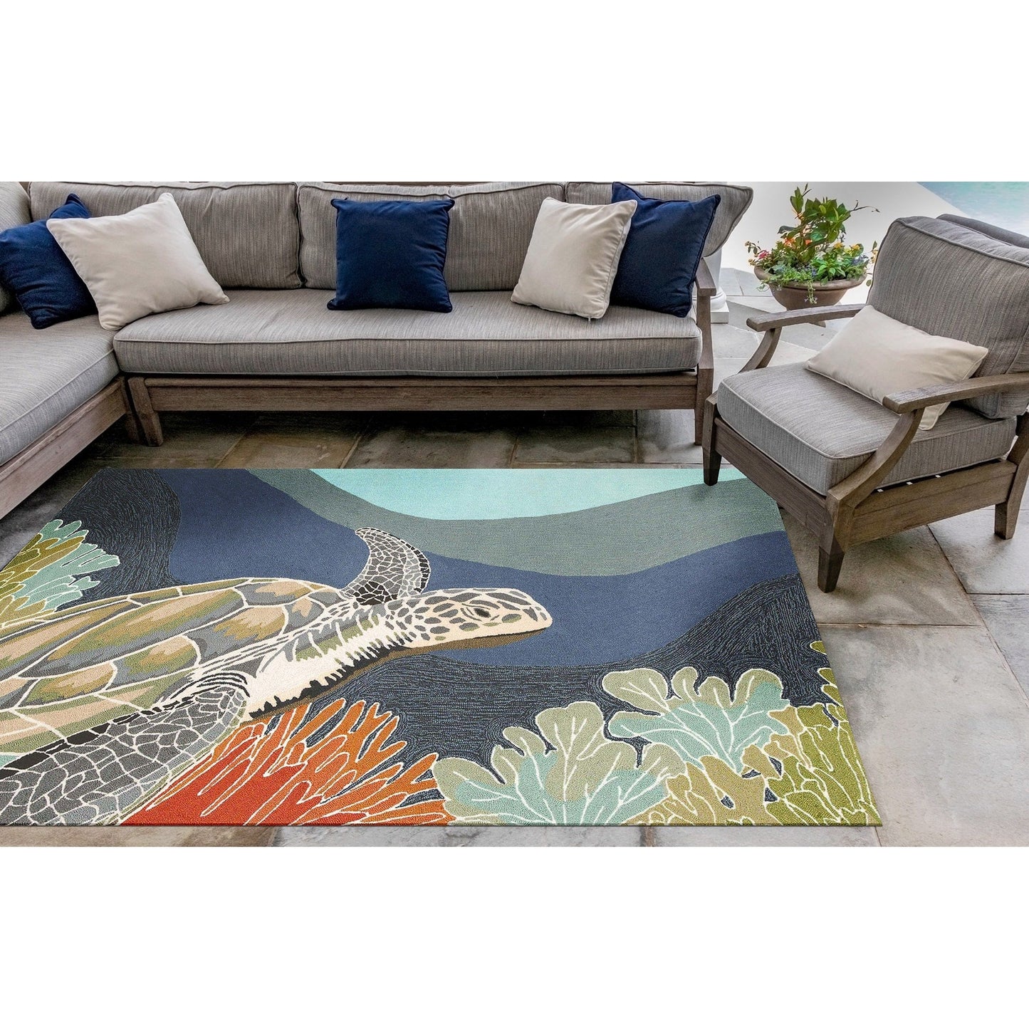 Liora Manne Ravella Akumal Indoor/Outdoor Rug Ocean
